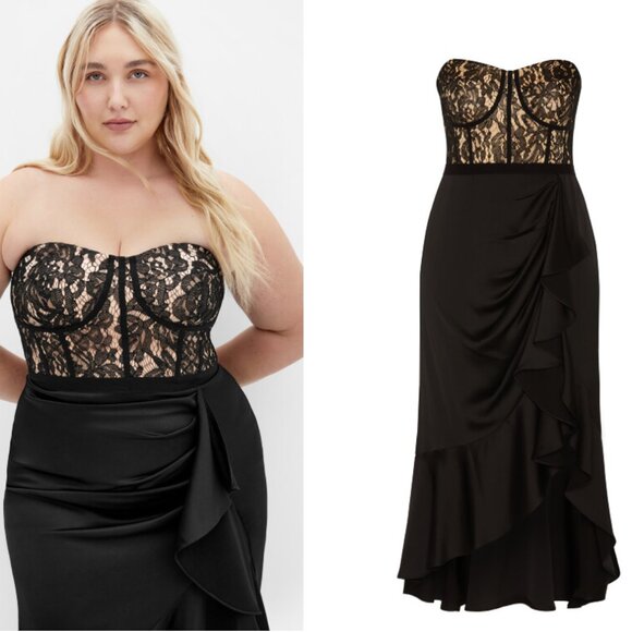 City Chic Lace Ruffle Dress (Black, 18) - Picture 2 of 4